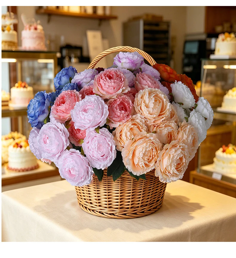 Künstlicher Pfingstrosen-Strauß mit 7 Blüten, 49 cm hoch, für Hochzeit, Dekoration, Innenraum