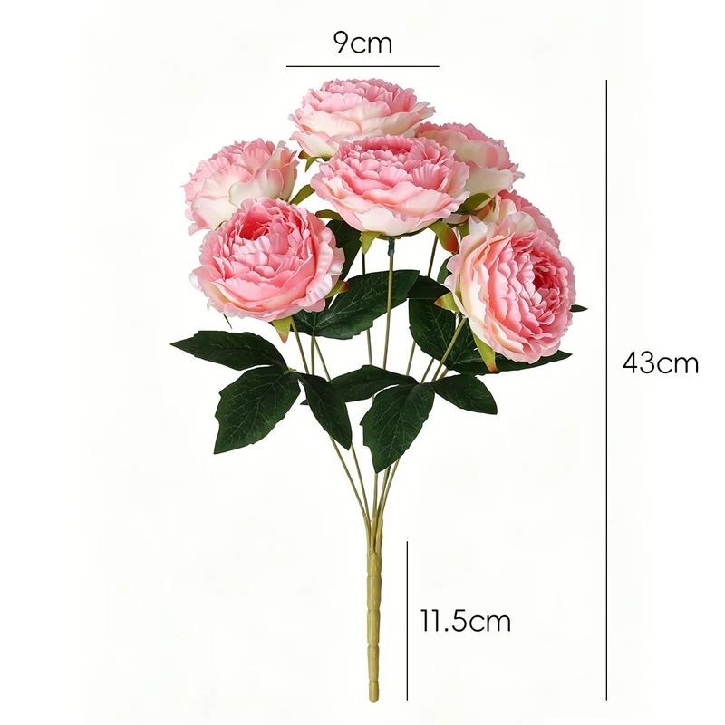 Künstlicher Pfingstrosen-Strauß mit 7 Blüten, 49 cm hoch, für Hochzeit, Dekoration, Innenraum