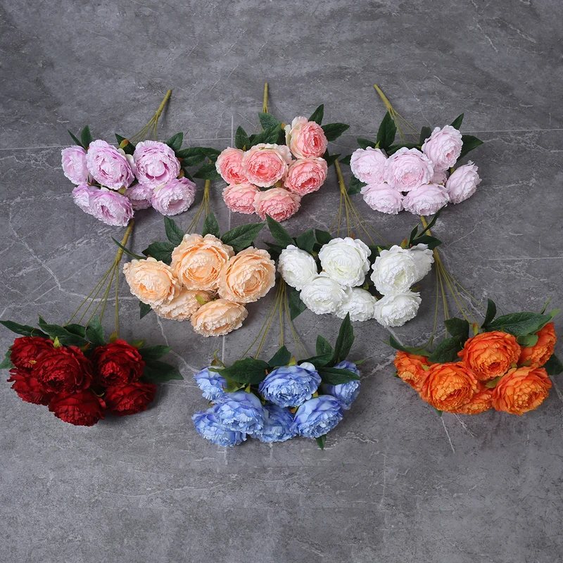 Künstlicher Pfingstrosen-Strauß mit 7 Blüten, 49 cm hoch, für Hochzeit, Dekoration, Innenraum
