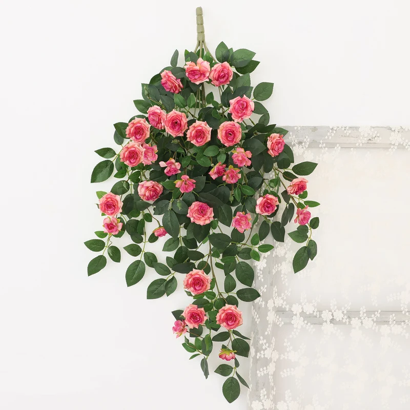 Künstliche Rosenranke, 90 cm Seidenblumen, 31 Blüten, wandmontierbar, Raumdekoration, Hochzeit, Event, Café, Hotel, realistisch, pflegeleicht