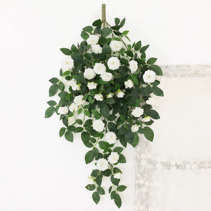 Künstliche Rosenranke, 90 cm Seidenblumen, 31 Blüten, wandmontierbar, Raumdekoration, Hochzeit, Event, Café, Hotel, realistisch, pflegeleicht