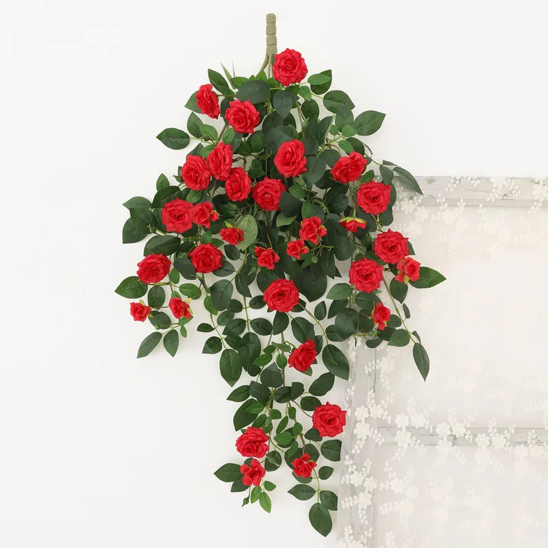 Künstliche Rosenranke, 90 cm Seidenblumen, 31 Blüten, wandmontierbar, Raumdekoration, Hochzeit, Event, Café, Hotel, realistisch, pflegeleicht