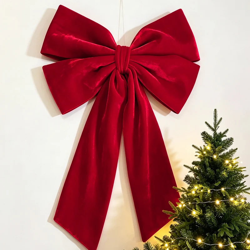Roter Samt-Doppelschleifen-Deko, 62x111 cm – Hochwertige Weihnachtsdekoration für Hochzeiten, Trauerfeiern, Shop-Deko, ganzjährig einsetzbar