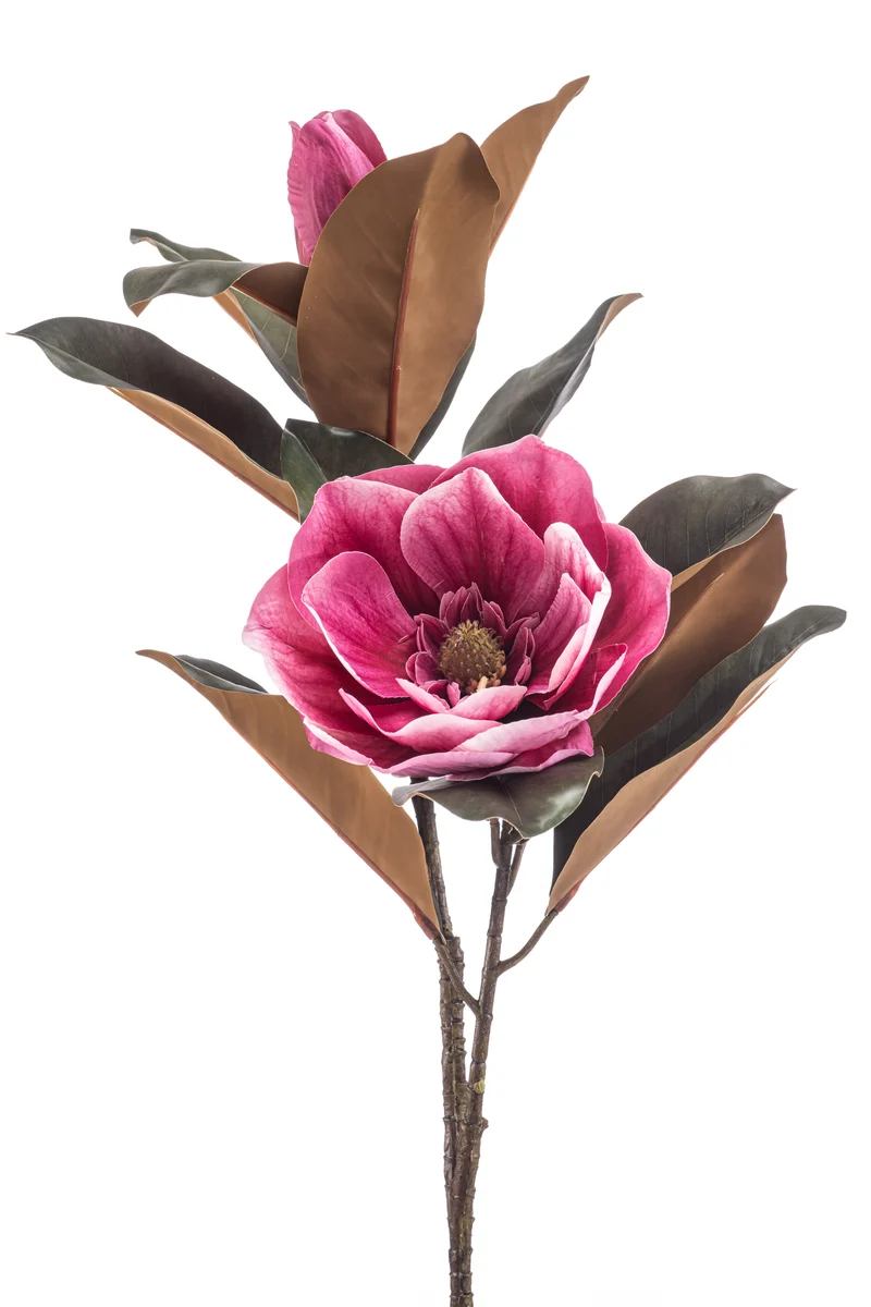 Magnolie künstlich 85 cm - 1 Zweig - Fuchsienrot