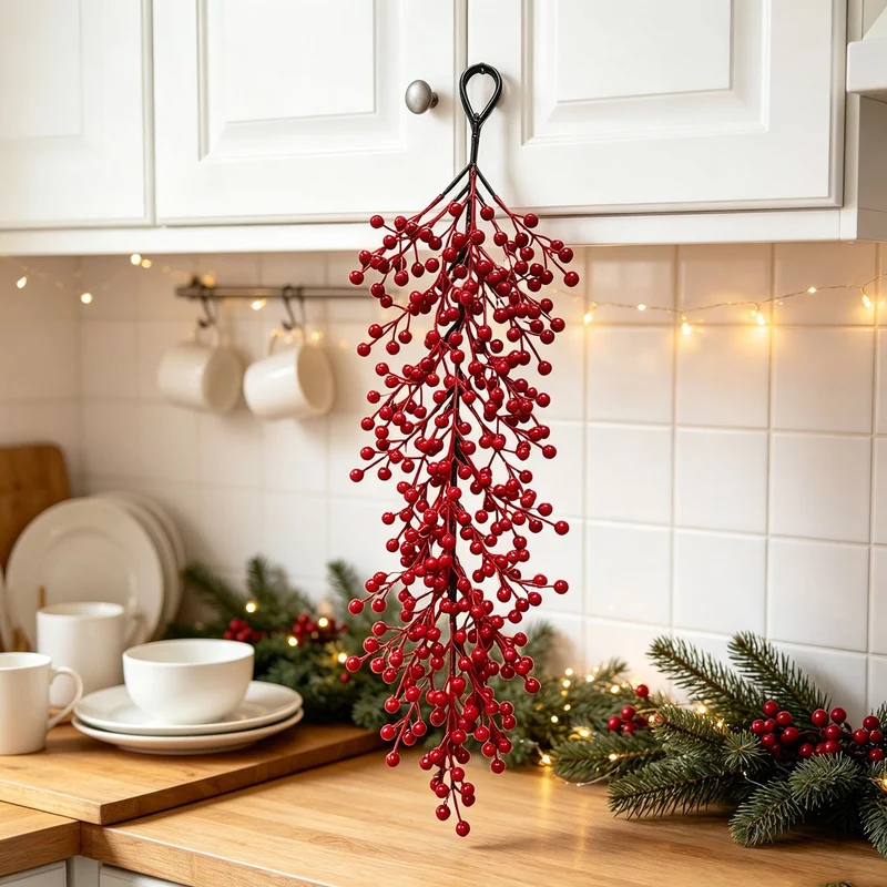 Weihnachtsdeko Rotbeeren Wandschmuck, 60 cm, Real-Touch Kunststoff, für Hochzeiten, Hotels, Einzelhandel, Wohnzimmer