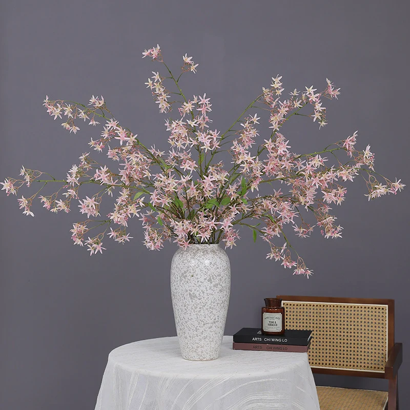 Künstliche Spirea mit Orchideen-Dekor, 120 cm, realistisch aussehende Zweige für Hochzeiten, Home Decor und Gewerberäume