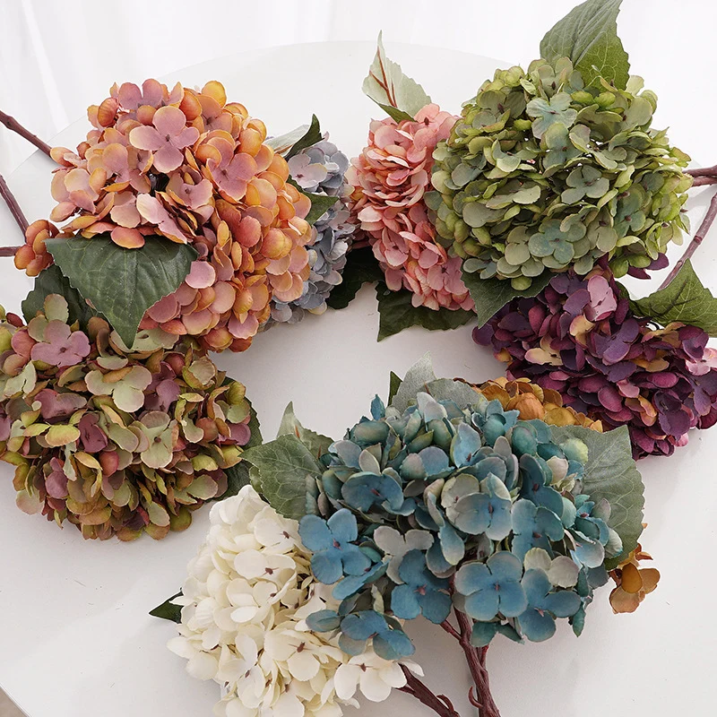 Künstliche Hortensie (33 cm) aus Seide, retro Farben, für Hochzeitsdeko, Wohnaccessoires, Hotel- & Gewerbedekoration
