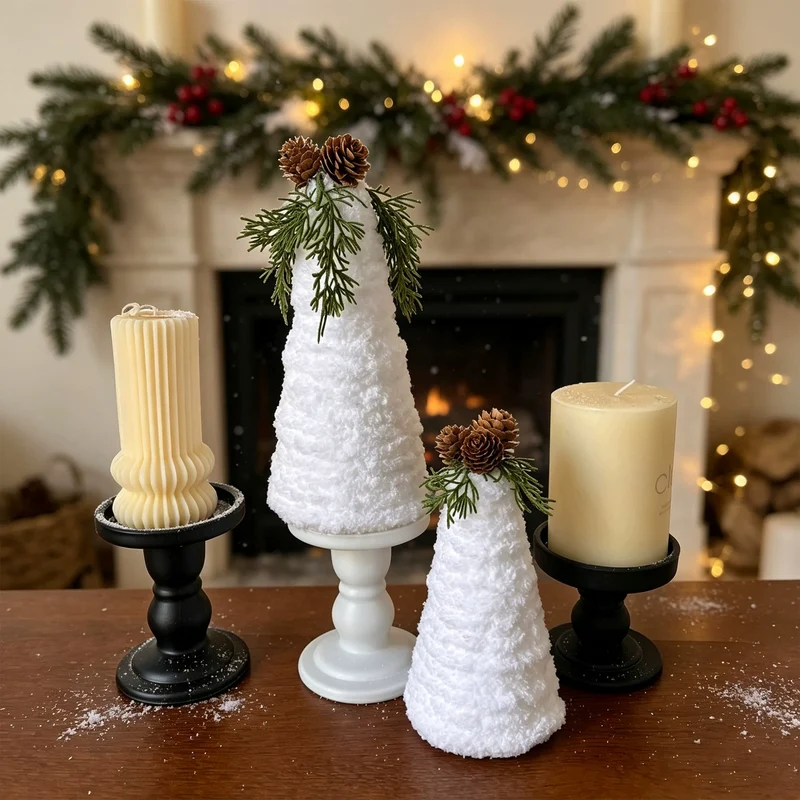 Weihnachts-Deko Set: 2x Tannenzapfen mit Kunstschnee, 9x21 cm & 8,5x17,5 cm, realistische Optik für Tisch, Kamin, Hochzeit, Grabgestaltung, ganzjährige Deko