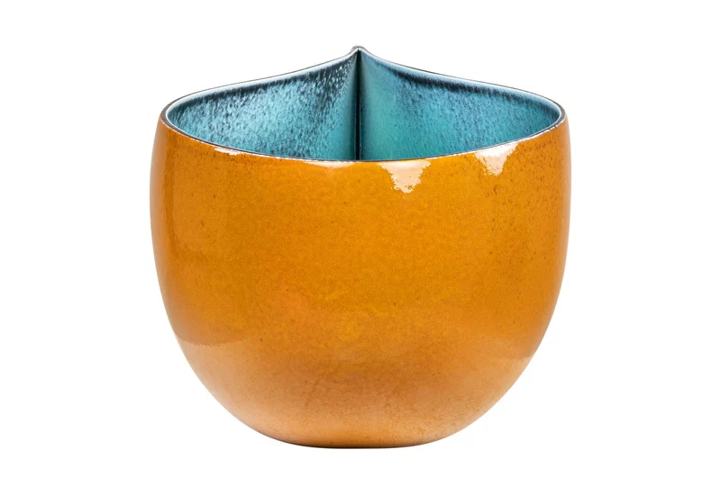 Casa Padrino Luxus Schale Orange / Blau 51 x 28 x H. 30 cm - Hohe organisch geformte Schale Drop aus Steingut - Luxus Deko Accessoires