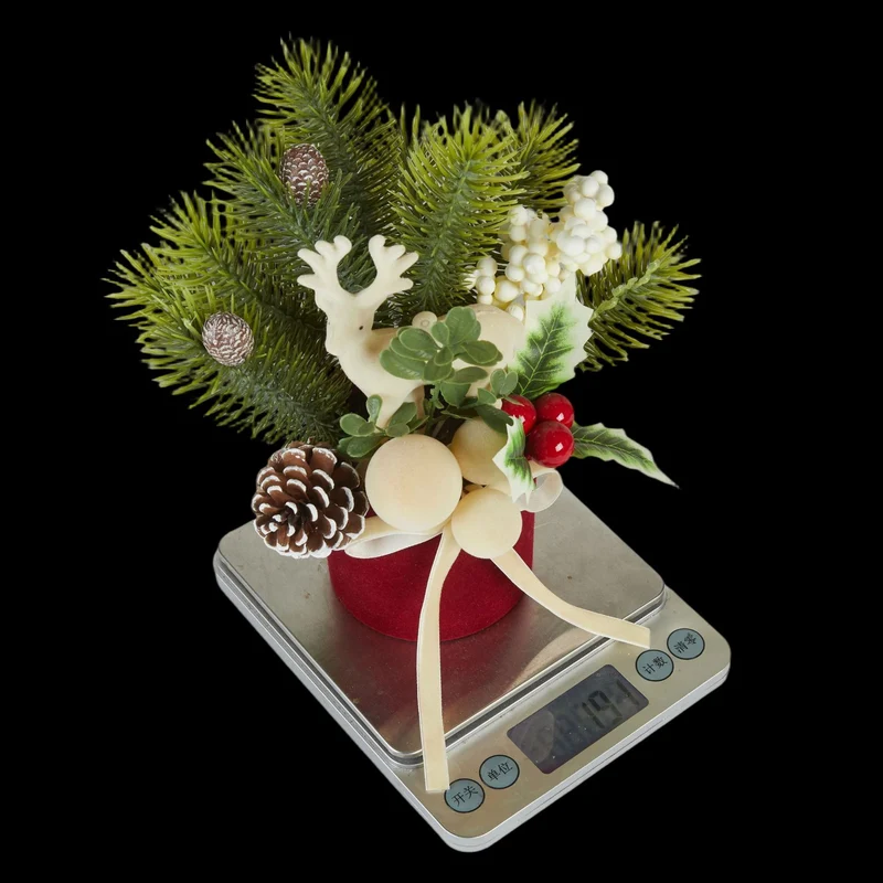 Flockierte Mini-Weihnachtsbaum mit Schleifenband-Dekor, 24 cm Höhe, realistisch wirkend, für Tischdeko, Laden-Display, Hochzeitsdekoration