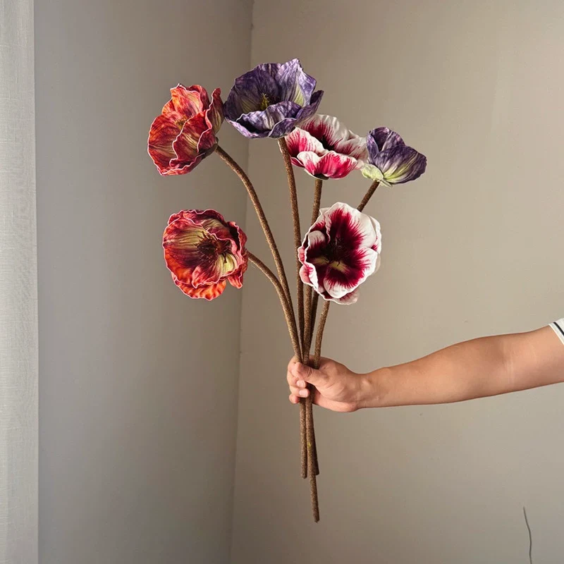 75cm große Mohnblume aus Real-Touch-Material, 2 Blüten, 14cm Durchmesser, lila, dunkelbraun, burgunderrot – perfekt für Hochzeiten, Wohnkultur, Einzelhandel