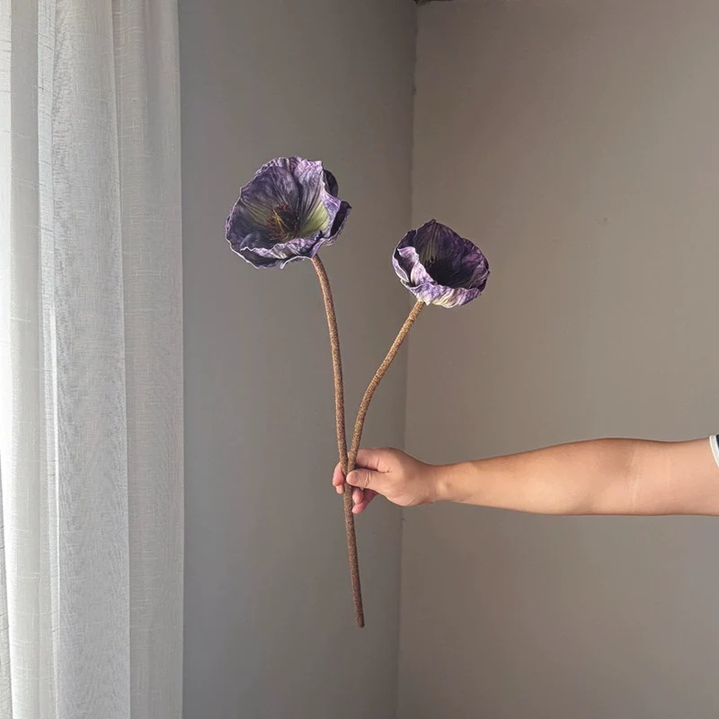 75cm große Mohnblume aus Real-Touch-Material, 2 Blüten, 14cm Durchmesser, lila, dunkelbraun, burgunderrot – perfekt für Hochzeiten, Wohnkultur, Einzelhandel