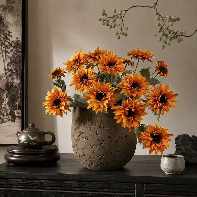 Künstliche Sonnenblumen, 50 cm, Real-Touch, 3 Blüten, Raumdekoration, Hochzeitsevent, Hoteldekoration
