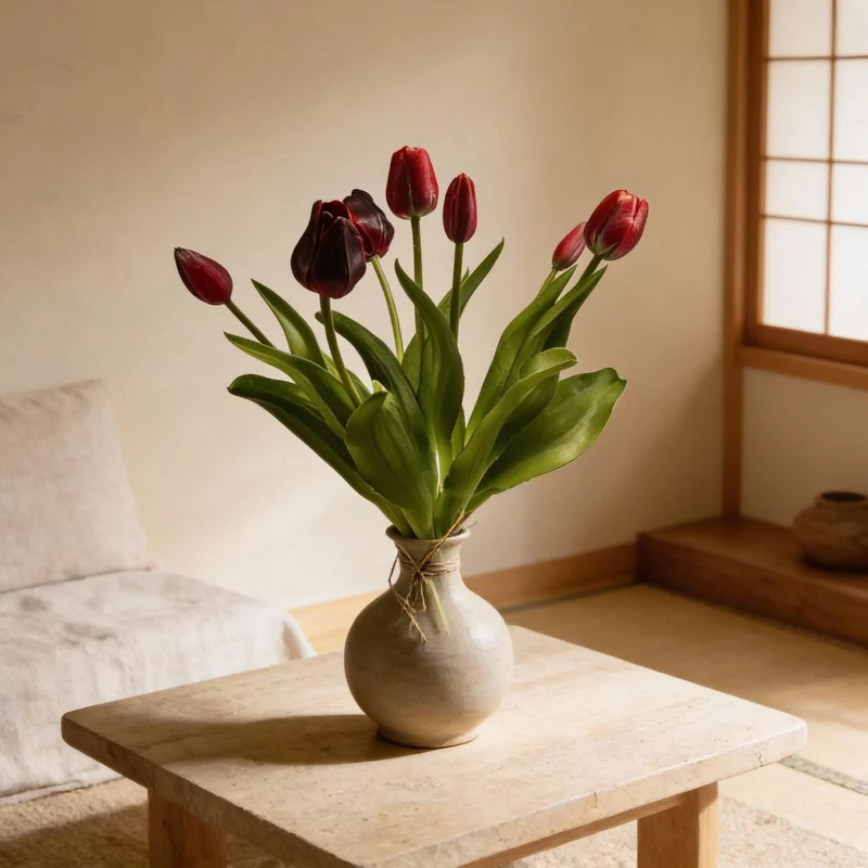 Tulpenstrauß - Dunkelrot - ‘Real Touch’ Kunsttulpen - 7 Stiele - 42 cm