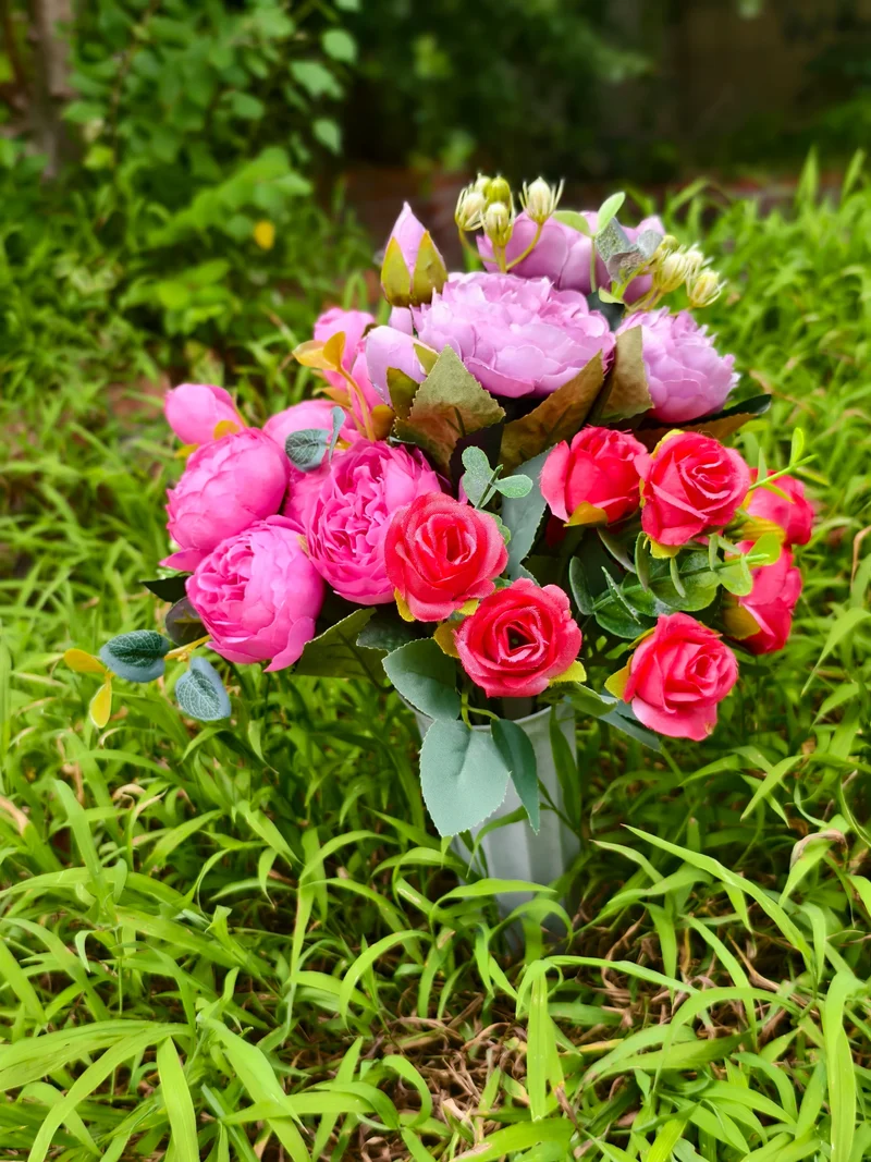 Künstliche Friedhofsblume mit Erdspieß, 40 cm, Real-Touch Material, für Grabdekoration, Hochzeiten, Inneneinrichtung