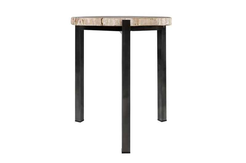 Casa Padrino Luxus Beistelltisch Braun 65 x 65 x H. 67 cm - Beistelltisch mit Tischplatte aus versteinertem Holz und Edelstahlfuß - Luxus Möbel