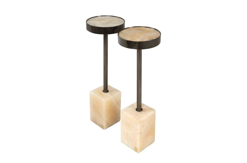 Casa Padrino Luxus Beistelltisch Ø 21 x H. 64 cm - Runder Onyx Tisch mit Edelstahl Fuß - Luxus Möbel