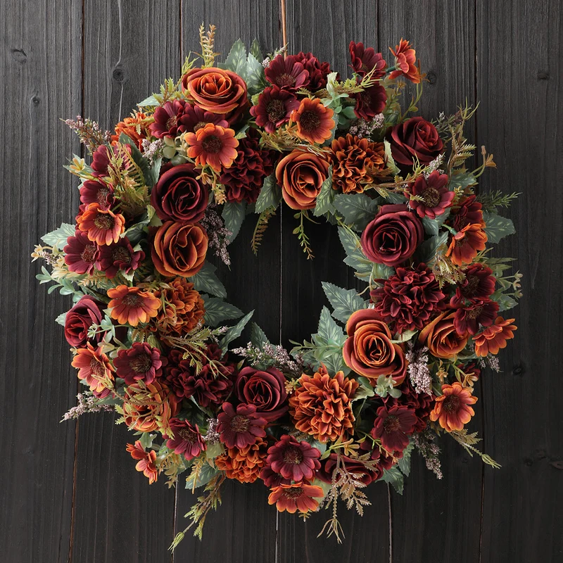 Herbst-Pfingstrosen-Kranz 45 cm, künstliche Blumen für Hochzeit, Dekoration, Grabschmuck, langlebig