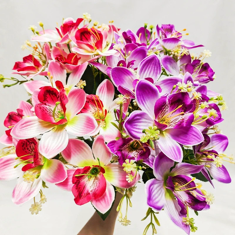 Künstliche Orchideen Seidenblumen, 36 cm hoch, realistisch für Hochzeit, Dekoration, Innen & Außen, 6 Farben