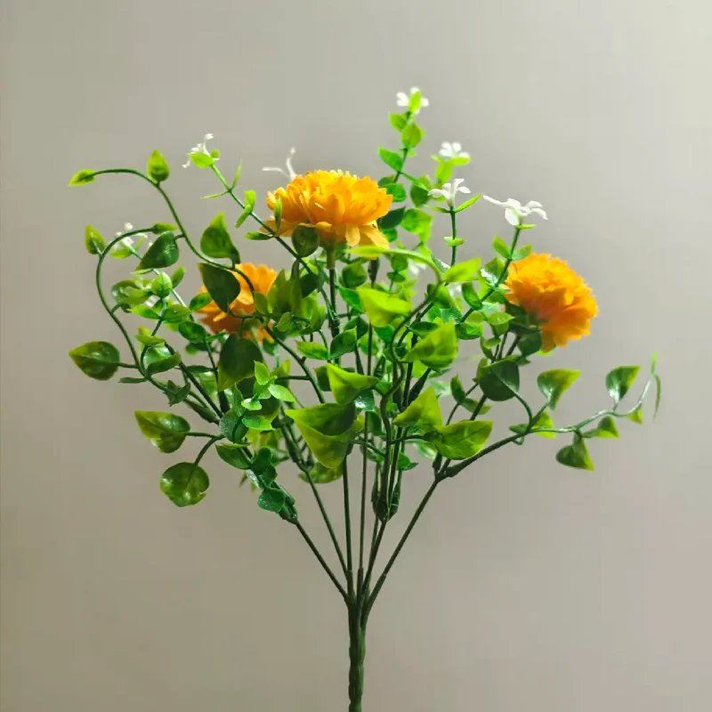 Restposten 35 cm Künstlicher Gelb Chrysanthemen-Strauß UV-beständig & wetterfest für außen