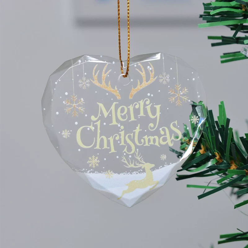 Weihnachtsbaum-Dekoration Herzform, 7x7,4 cm, durchsichtiger Kristall-Look, für Fenster, Schaufenster, Hochzeit, Festdekoration