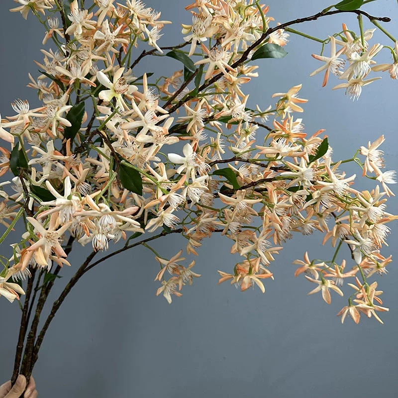 Künstliche Steckblume, 105 cm, Real-Touch-Latex, Jasmin, Hydrangea, Edelweiß, Weiß/Champagner, für Hochzeiten, Dekoration, Floristik, Innenraum