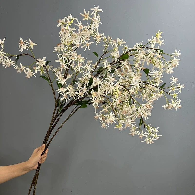 Künstliche Steckblume, 105 cm, Real-Touch-Latex, Jasmin, Hydrangea, Edelweiß, Weiß/Champagner, für Hochzeiten, Dekoration, Floristik, Innenraum