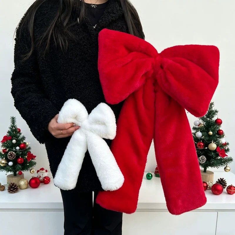 Weihnachts-Schleife aus Plüsch, 3 Größen (30-70 cm), Rot/Weiß, Dekoration für Hochzeiten, Events, Festdekoration, realistische Optik
