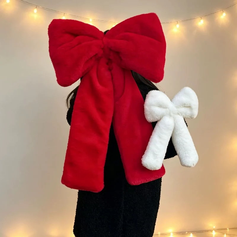 Weihnachts-Schleife aus Plüsch, 3 Größen (30-70 cm), Rot/Weiß, Dekoration für Hochzeiten, Events, Festdekoration, realistische Optik