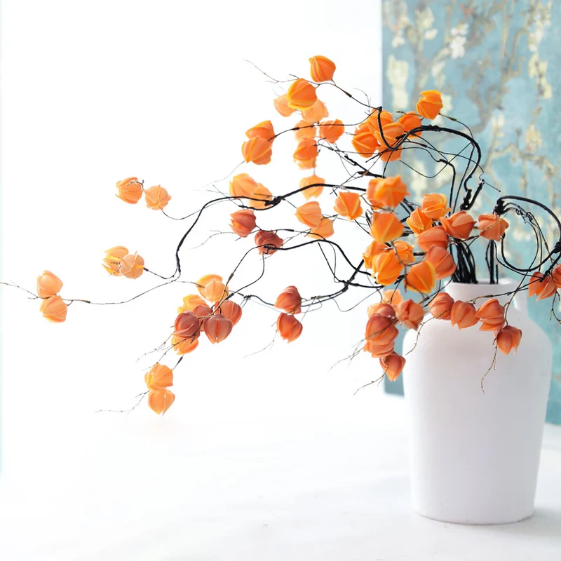 Künstliche Laternenfrucht-Zweige, 98 cm, Real-Touch, Vintage-Dekoration für Hochzeit, Geschäft, Zuhause, Blumenarrangement