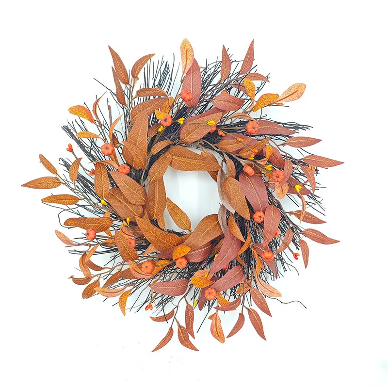 Herbstlicher Ahornblatt-Kürbis-Kranz, 43 cm, künstliche Blätter, realistische Optik, für Hochzeiten, Dekoration, Türschmuck