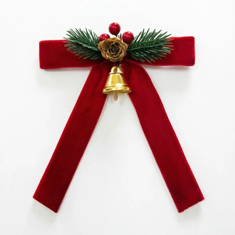 Weihnachtsbaum-Dekoration Samt-Schmetterlingsschleife mit Glocke, 18 cm, realistisch, für Haustür, Fenster, Festdekoration, 4 Stück