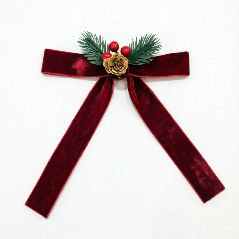 Weihnachtsbaum-Dekoration Samt-Schmetterlingsschleife mit Glocke, 18 cm, realistisch, für Haustür, Fenster, Festdekoration, 4 Stück