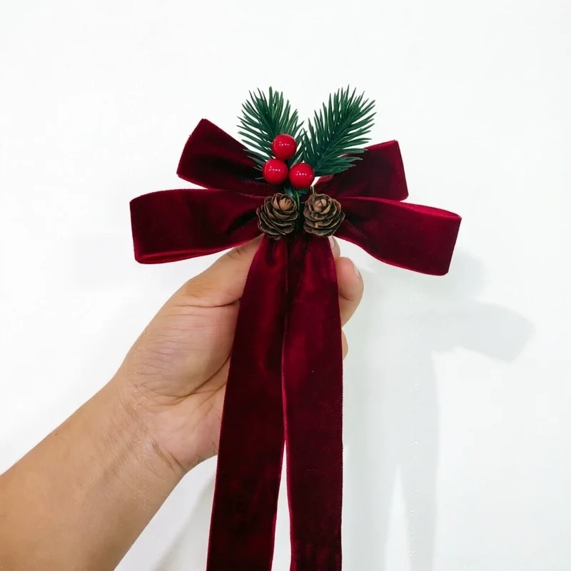 Weihnachtsbaum-Dekoration Samt-Schmetterlingsschleife mit Glocke, 18 cm, realistisch, für Haustür, Fenster, Festdekoration, 4 Stück