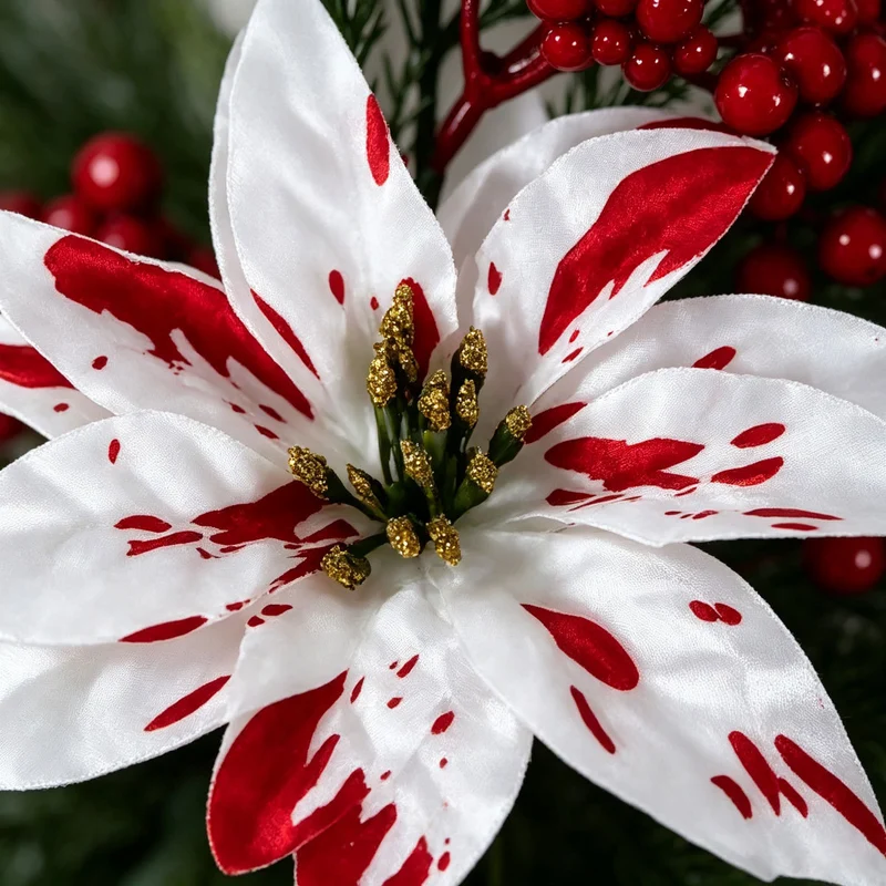 Künstliche Weihnachtssterne, 7-köpfige Poinsettia-Bukett, 32 cm, realistische Kunstblumen für Festdekoration, Schaufenster, Hochzeiten, Weihnachten