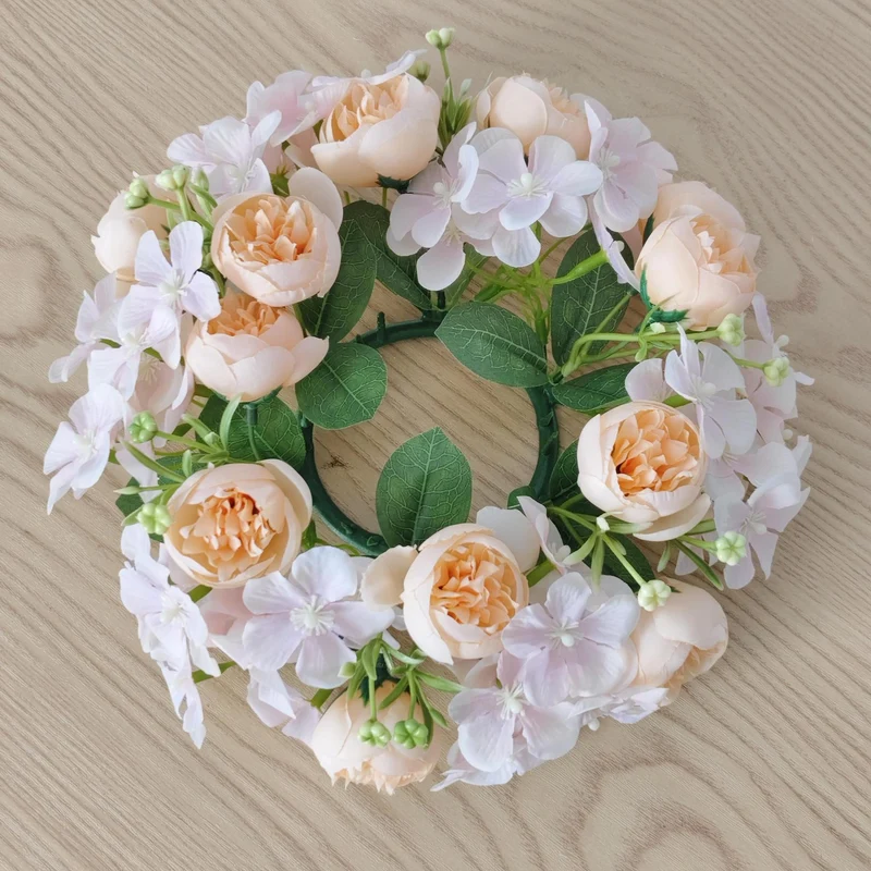 Künstliche Pfingstrosen-Kerzenring mit Wildblumen, 23 cm Durchmesser, aus Seide, für Hochzeiten, Innendekoration und Events