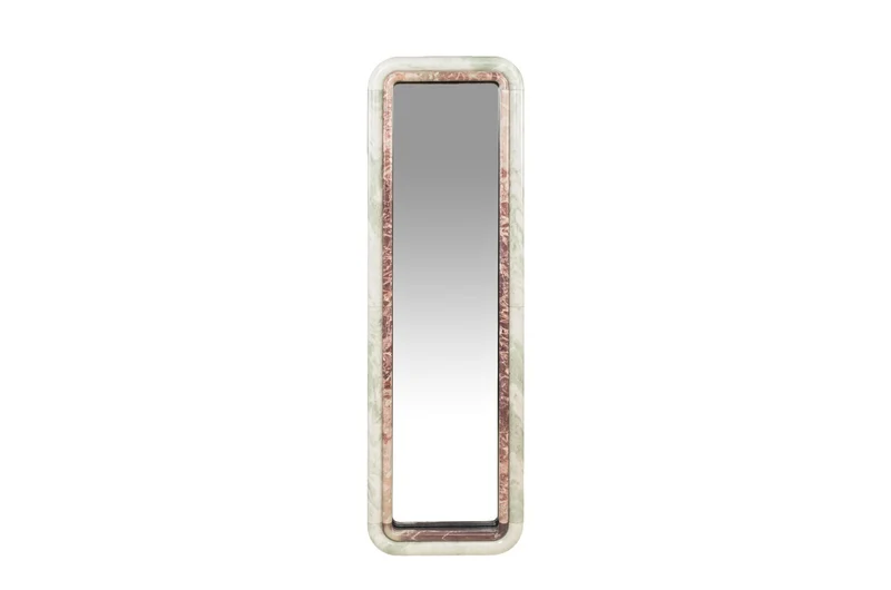 Casa Padrino Luxus Marmor Wandspiegel Grün / Rosa 50 x 2,5 x H. 160 cm - Edler hoher Spiegel mit Marmorrahmen - Luxus Wohnzimmer Accessoires