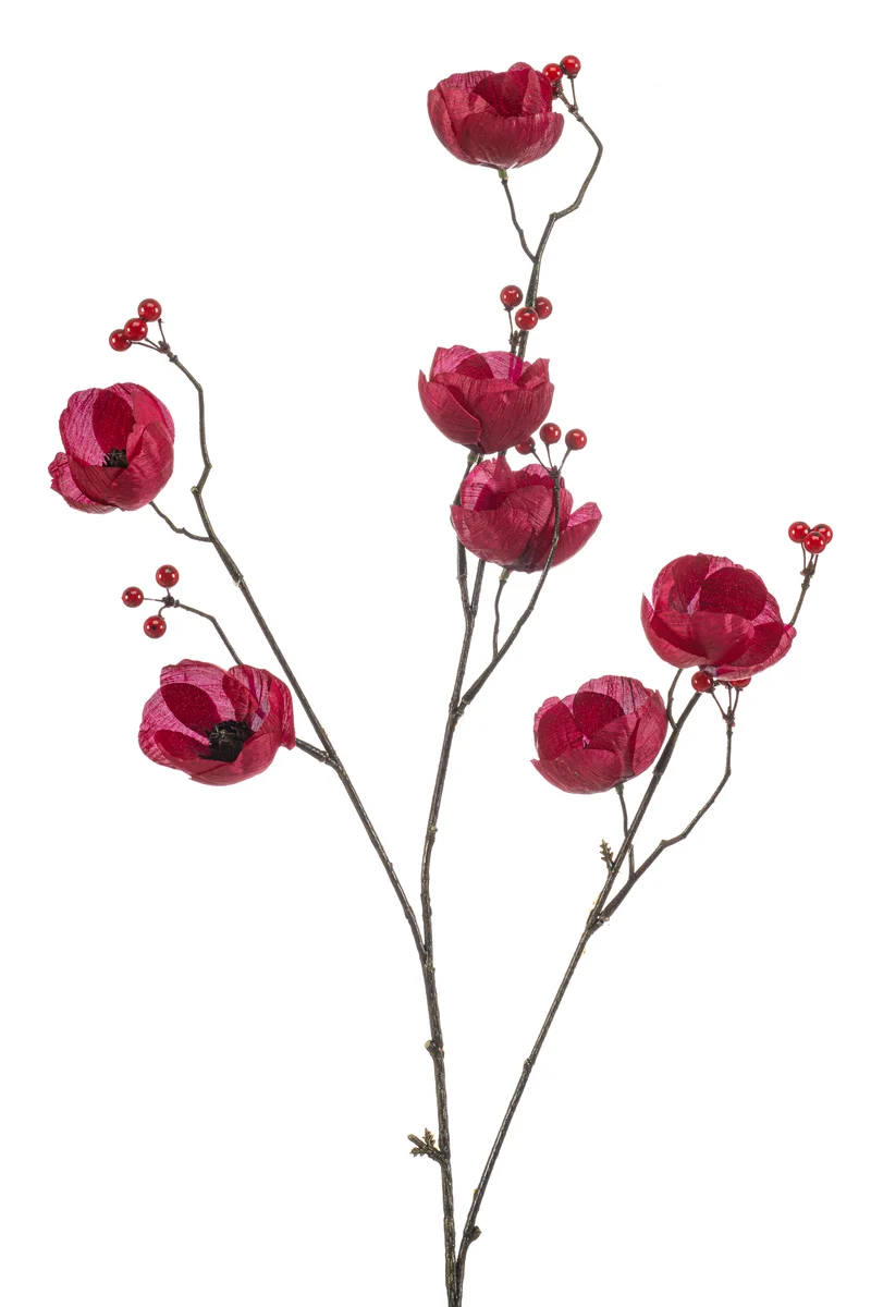 Mohnblumen künstlich 85 cm - 1 Zweig - Bordeaux