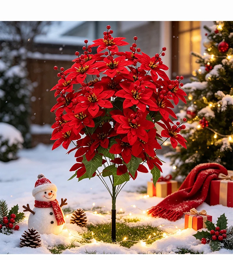 Künstliche Weihnachtsstern-Pflanze, 90 cm hoch, 48 Blüten, Real-Touch Kunststoff, für Festdekoration, Hochzeit, Event, Büro, Zuhause