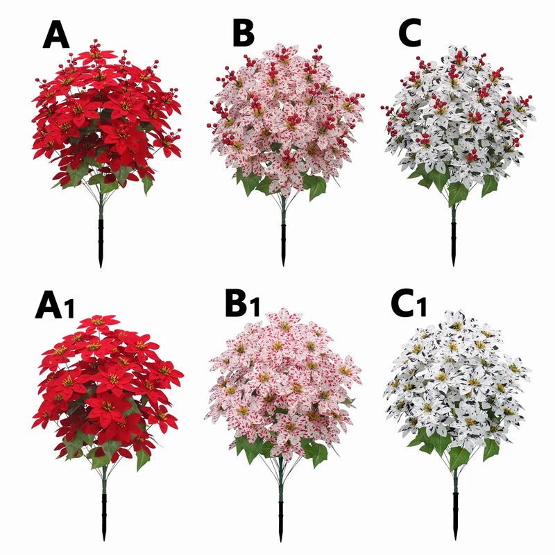 Künstliche Weihnachtsstern-Pflanze, 90 cm hoch, 48 Blüten, Real-Touch Kunststoff, für Festdekoration, Hochzeit, Event, Büro, Zuhause