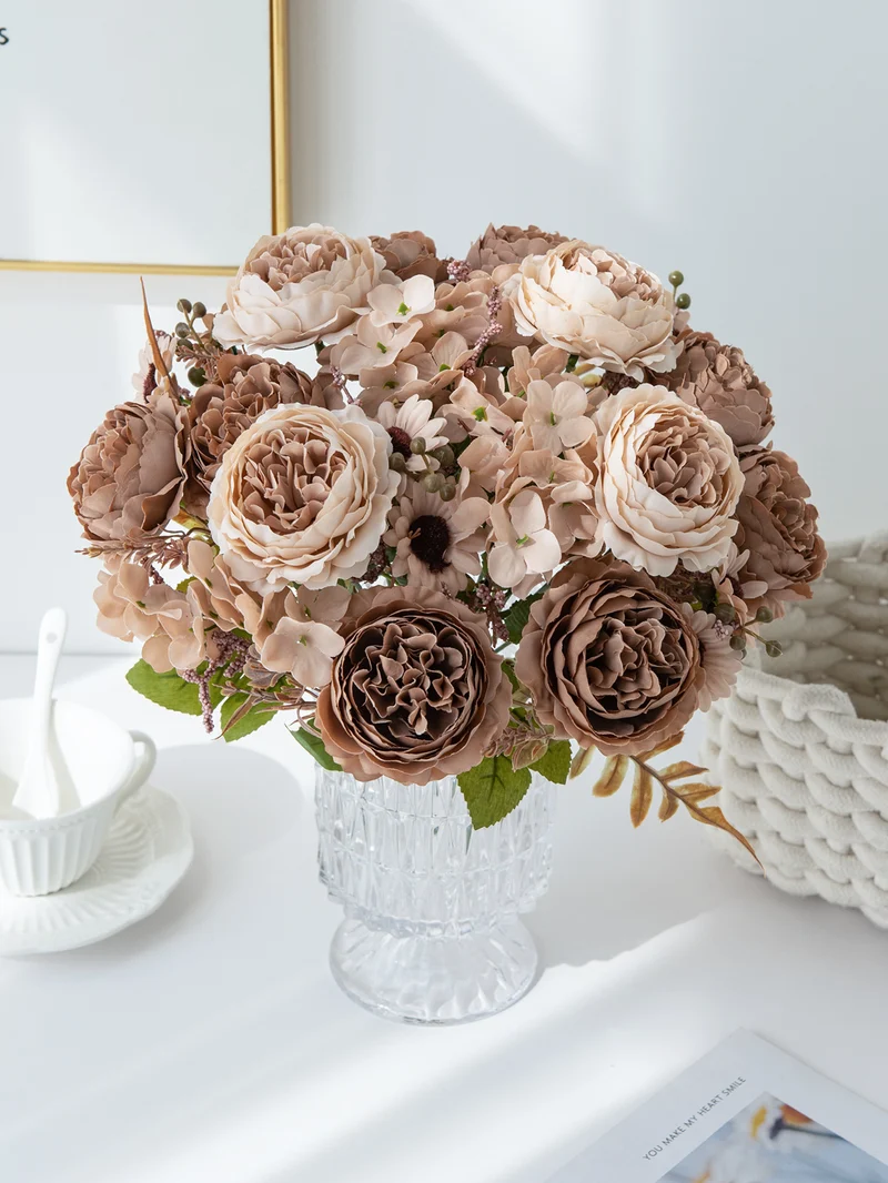5 künstliche Pfingstrosen Mini-Bouquets, 30,5 cm, Seidenblumen, moderne Innenraumdekoration, Hochzeitsdekoration, Wohnaccessoires