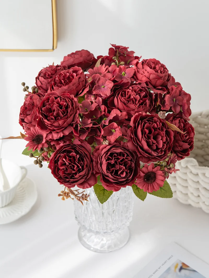 5 künstliche Pfingstrosen Mini-Bouquets, 30,5 cm, Seidenblumen, moderne Innenraumdekoration, Hochzeitsdekoration, Wohnaccessoires