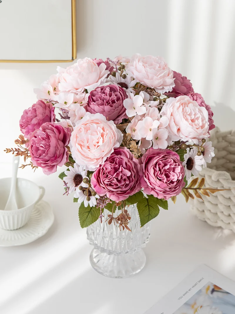 5 künstliche Pfingstrosen Mini-Bouquets, 30,5 cm, Seidenblumen, moderne Innenraumdekoration, Hochzeitsdekoration, Wohnaccessoires