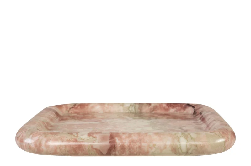 Casa Padrino Luxus Marmor Tablett Rosa 30 x 30 x H. 3 cm - Quadratisches Tablett mit flach erhöhtem Rand aus hochwertigem Rosalia Pink Marmor - Luxus Deko Accessoires