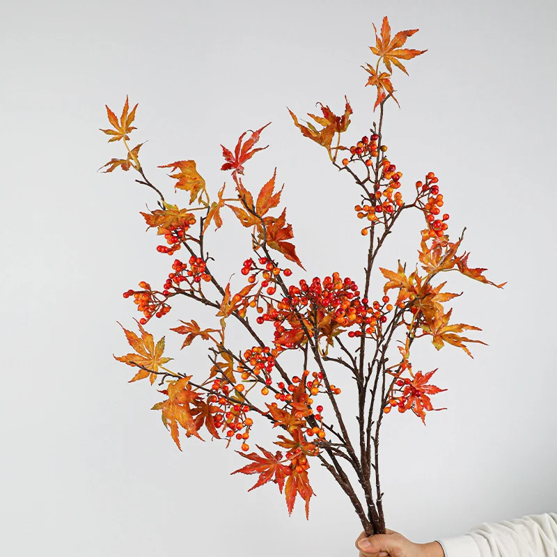 Künstliche Pflanzendeko: Zweige mit Lila Beeren & Ahornblättern, 95 cm, Real-Touch, für Vasen, Hochzeiten, Dekoration, ganzjährig