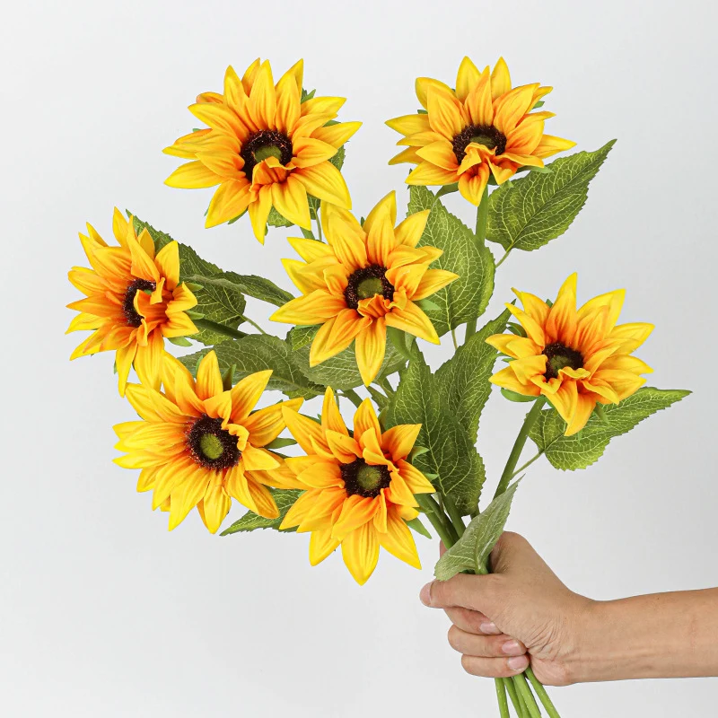 Künstliche Sonnenblume PU, 45 cm, 2 Stück, realistisch für Hochzeit, Hotel, Zuhause, Dekoration