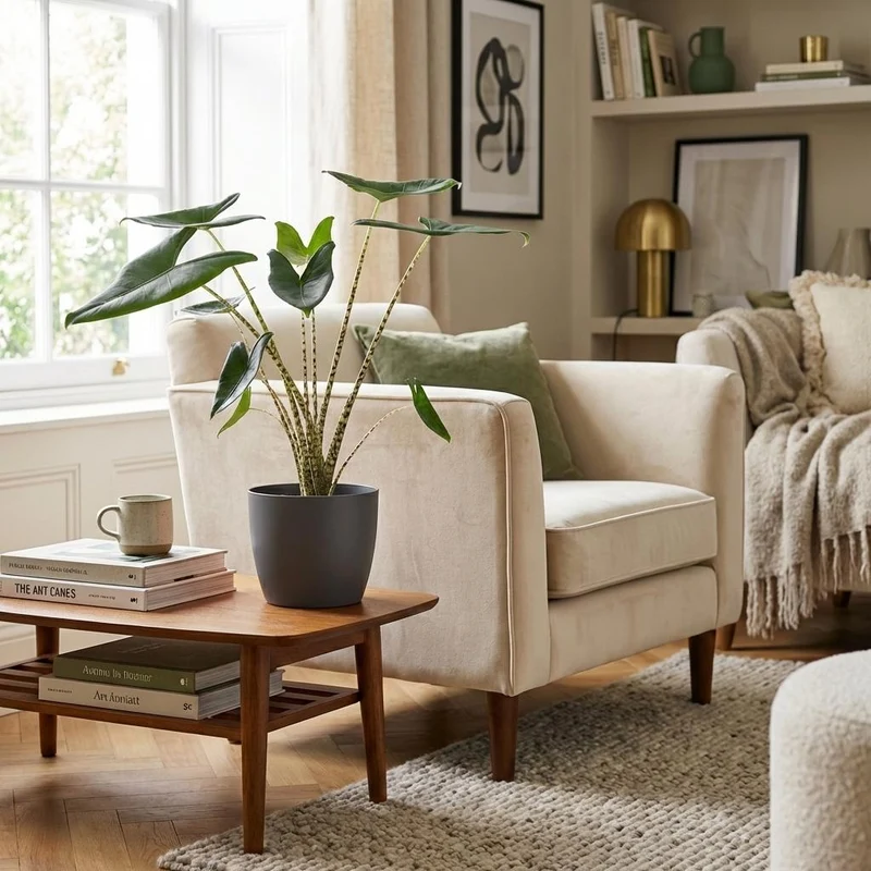Alocasia zebrina (Elefantenohr) 70–75 cm mit Potter Grau