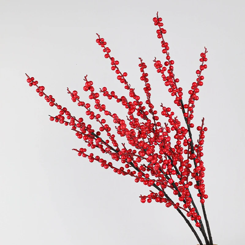 Künstliche Stechpalmenzweige mit roten Beeren, 72 cm lang, Winter-Dekoration, Hochzeitsfloristik, Grabschmuck, ganzjähriger Wohnaccessoire
