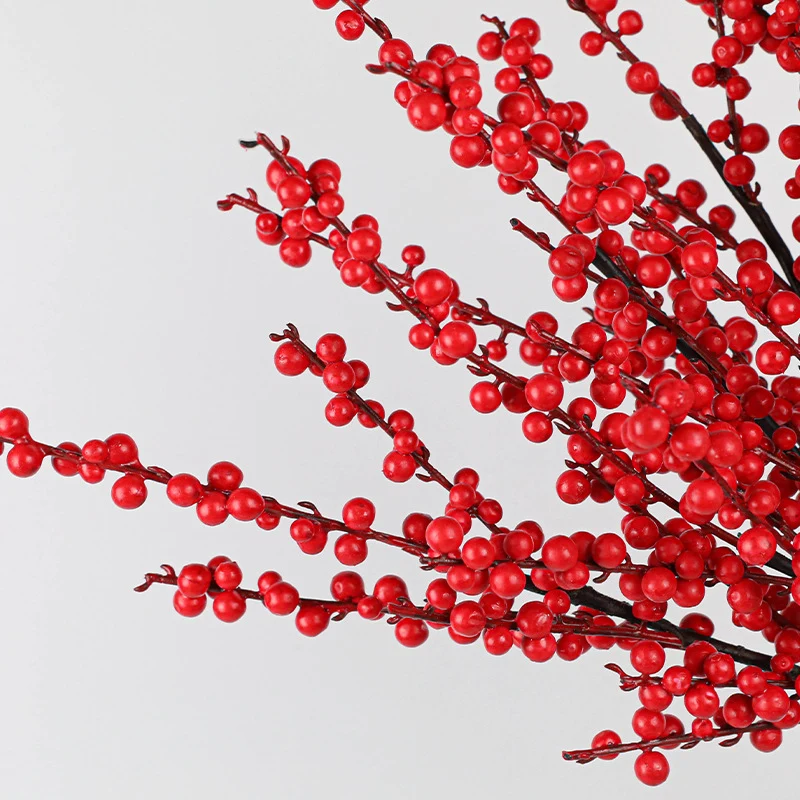 Künstliche Stechpalmenzweige mit roten Beeren, 72 cm lang, Winter-Dekoration, Hochzeitsfloristik, Grabschmuck, ganzjähriger Wohnaccessoire