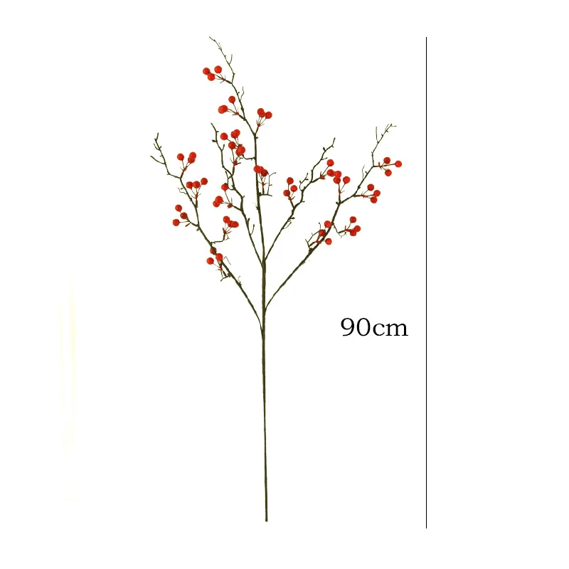Künstliche Stechpalmenzweige mit roten Beeren, 62/80/90 cm, Real-Touch Kunststoff für Hochzeitsdeko, Grabschmuck & Wohnaccessoires